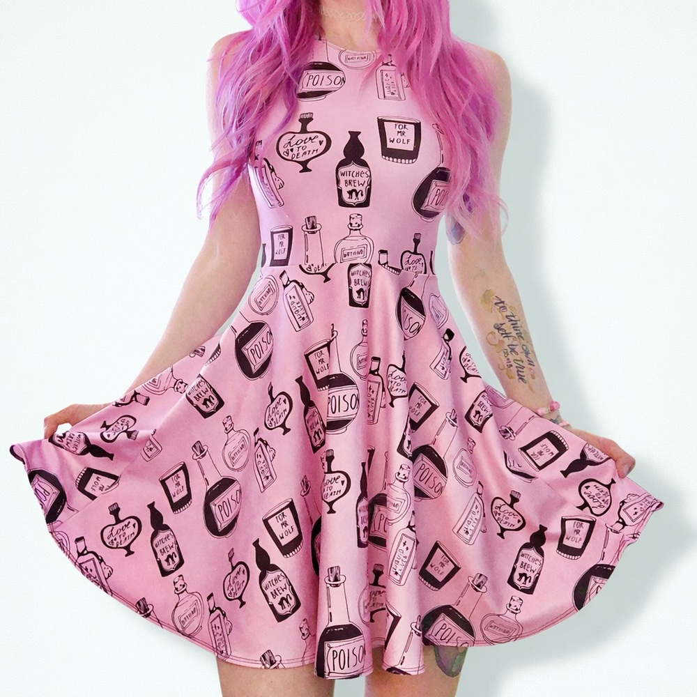 Living Dead Clothing Pink Potions Skater Dress Pastel Goth S Discontinued Kawaii